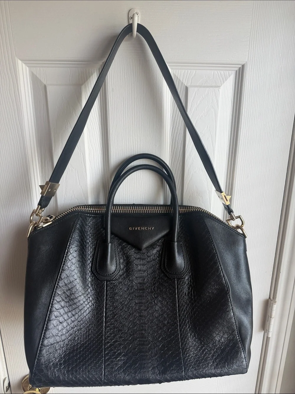 Givenchy Black Textured Leather Satchel with Gold Hardware